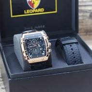 Jam tangan Pria Leopard 8018 tali rantai free rubber analoh tanggal aktif chronograp off original
