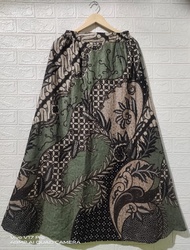 Rok Batik Hijau Sage Rok Payung Pinggang Karet