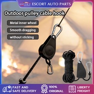 4PCS 4M Pulley Adjuster Reflective Guyline Rope Awning Camping Peg Tali Camping Black