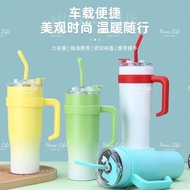 🍀 1200ml 304 Stainless Steel Vacuum Insulated Bottle Cup With Straw and Lid Travel Mug With Handle B