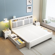 Solid Wood Bed Frame White Cream Style Simple Bed Double Master Bed Household Modern Storage Bed Queen/King Size