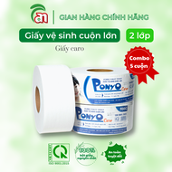 Combo 5 cuộn Giấy vệ sinh cuộn lớn siêu mịn PONYO JB700 2 lớp chất lượng cao hoạ tiết caro/trơn 700g