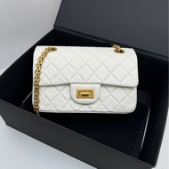 【全套🩷】Chanel 2.55 mini 白色金扣 菱格紋單肩包