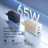 Vivan GaN 65W C67 Super Fast Charging 3 Port Type-C Charger Adapter + Usb