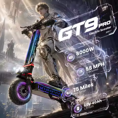 ONECNA GT9‑PRO RGB Adults Electric Scooter｜8000W Dual Motor,60V 40Ah,58MPH,75Miles Range,12" Off‑Roa