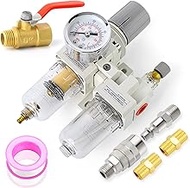 MEANLIN Air Compressor Moisture Filter, AC2010 Air Line Filter, 1/4" NPT Inlet with 150 PSI Gauge and Valve Shut Off Switch for Air Tools and Spray Paint Gun