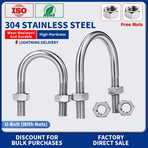 304 Stainless Steel U-Bolt M6 M8 M10 M12, Pipe Clamp U Bolt with Nuts Washers, Heavy Duty Pipe Fixin