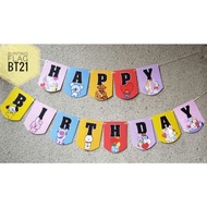 Banner bunting garland flag writing happy birthday birthday character bt21 bt 21
