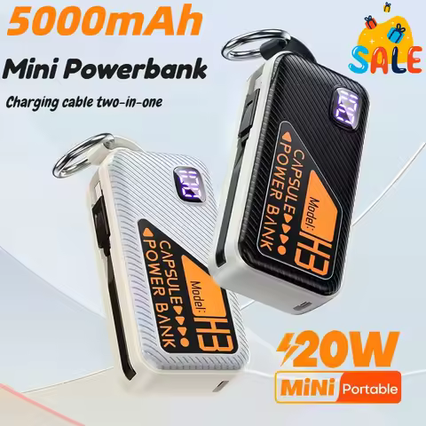 Mini Powerbank 5000mah Built-in Cable PD 20W Portable Charger Fast Charging for IPhone 15 Samsung Xi
