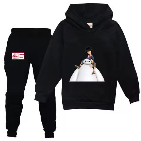 Disney Big Hero 6 Baymax Boys Girls Casual Thin Hoodies Pants Children Teen Outerwear Clothing Sets 