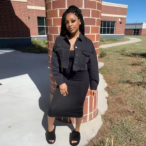 Streetwear Denim Cropped Jacket Female Gothic Button Ripped Cowboy Bomber Coat Harajuku Vintage Gree