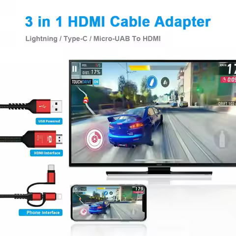 6.6ft 1080P Full HD 3-in-1 Hdmi-compatible Cable Lightning Type-C to MHL Cable Micro USB Adapter Pho