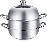 WZHZJ Stainless Steel Steamer 2-Layer Steamer Soup Pot, 26CM Large Capacity, Safe Stainless Steel Stock Pot with Lid