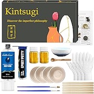 Kintsugi Repair Kit (Upgrade), Repair Your Cherish Ceramics with Gold Powder &amp; 50ml Glue &amp; 57g Epoxy Putty, Starter Repair Ceramic Kintsugi Kit Perfect for Art Gift Set, with A Practice Cup