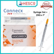 Syringe Picagari 1ml with Needle Jarum 25G x 1" (0.5mm x 25mm) Luer Slip Sterile Connecx 100pcs/Box