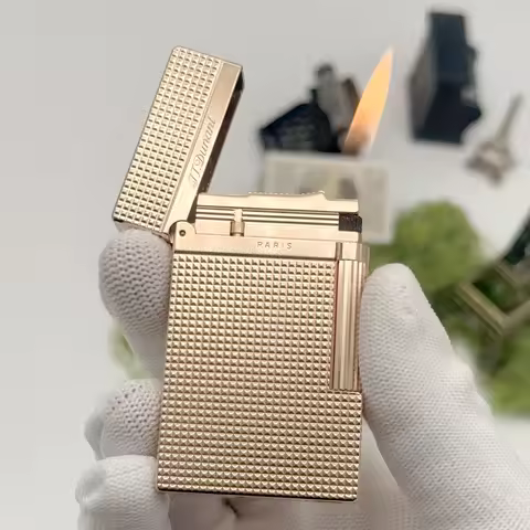 Vintage Metal Cigarette Lighter For Smokers Ligne2 Small Lattice Wide Ping Sound Cigar Gadgets Man's