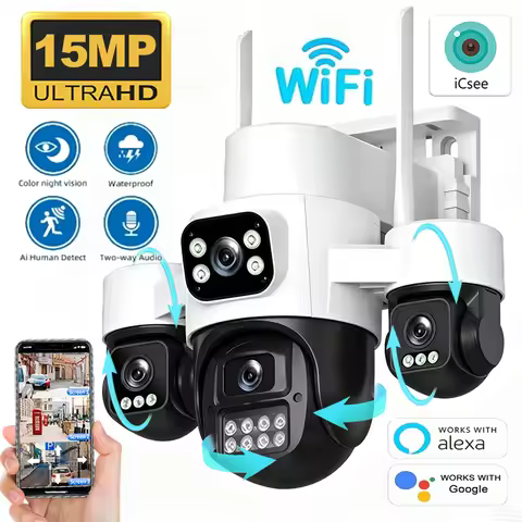3-Lens 15MP Security Camera 3-HD Screen PTZ Outdoor WiFi IP Cam with Auto Tracking IP66 Waterproof 2