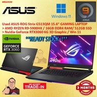 #RG243 USED ASUS ROG STRIX G513QM R9 Gaming Laptop AMD RYZEN R9-5900HX 16GB 512GB SSD NVIDIA RTX3060