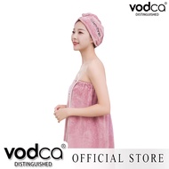 Vodca-ผ้าขนหนูอาบน้ำ ผ้าเช็ดตัวใหญ่ มียางยืดและกระดุมแป๊ก พร้อมผ้าคลุมผม ผ้าหนานุ่ม (ขนาด 80 x 140 เ