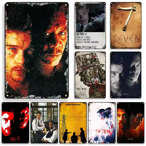 1995 American Movie Se7en Metal Poster Wall Plate Retro Metal Tin Sign Home Bar Cafe Wall Decor Sign