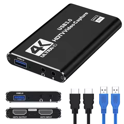 4K HDMI-compatible Capture Card with Loop Out USB 3.0 1080P@60Hz Recording for Xbox/PS5/Switch PC OB