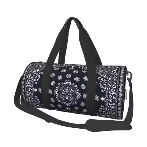 Custom Ethnic Bohemia Black Red Paisley Bandana Travel Duffel Bag Unisex Waterproof Carry on Luggage