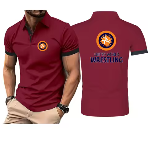 United World Wrestling UWW 2025 New Men's Polo Shirt Summer Lapel Short Sleeve Casual Breathable Lig