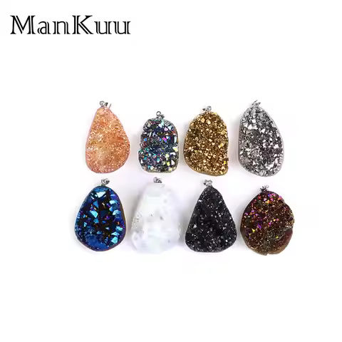 mankuu irregular opal sparkling natural crystal pendulum big druzy stone pendants for jewelry making
