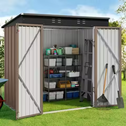 Double Lockable Outdoor Storage Shed, 6x4 Feet, Rust-Resistant Metal, Waterproof Garden Shed for Pat