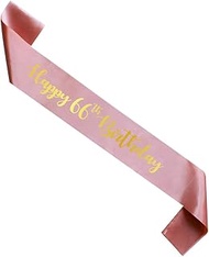 Rose Gold Happy 66th Birthday sash, Woman 66 Years Birthday Gift, Party Supply, Accessories