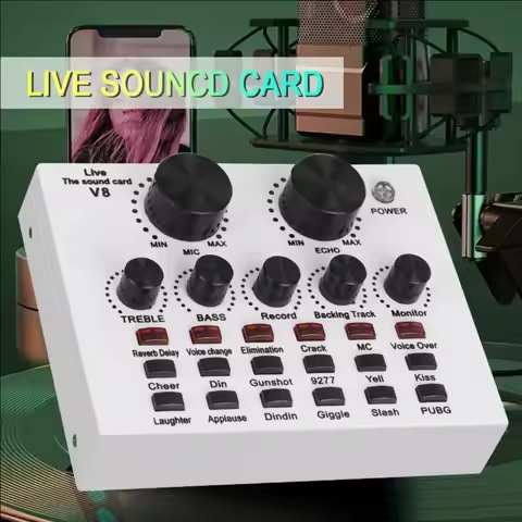 Audio Mixer V8 Sound Card Karaoke Recording Professional Mic Sound Card Studio Record Black External