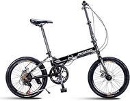 Bicycle Mountain Bike Folding Bicycle Unisex 20 Inch Small Wheel Bicycle Portable 7 Speed Bicycle (Color : BLACK, Size : 150 * 30 * 60CM)