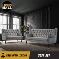 Living Mall Lydia 2+3 Seater Sofa Set High Back Velvet Fabric in Light Grey Colour