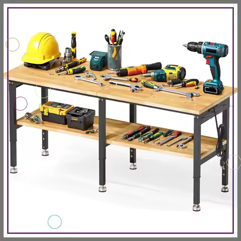72" Heavy Duty Workbench, 5000 LBS Capacity Adjustable Table with Pegboard & Power Outlet for Garage