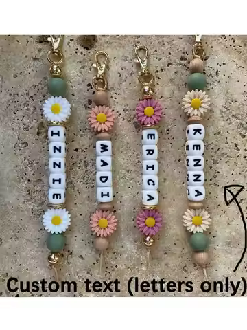 1pc Customized Name Keychain, Silicone Beads Customized Keychain Gift, Backpack Keychain, Gift for M