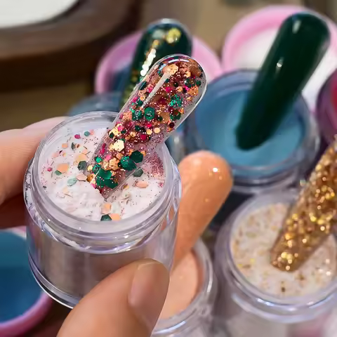 5/6/7Jars*7g Acrylic Powder Mixed Nail Glitter Green Red Nude Dipping Powder Crystal Pigment For Sal