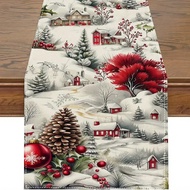 1pc, Christmas Themed Tablecloth Table Runner,Polyester Christmas Decoration, Holiday Party Home Kit