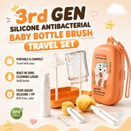 [Ready Stock] Youkebei 6 In 1 Baby Bottle Brush Set Travel Silicone Cleaning Kit Cartoon Waterproof 