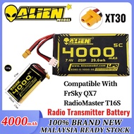 4000mAh 5C Alienmodel 2S 7.4V Lipo Battery with  XT30 Plug Compatible For FrSky QX7 / Radiomaster TX