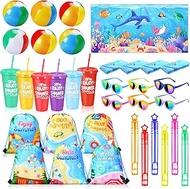 Honeydak 6 Set Pool Party Favors and Beach Toys for Kids End of Year Gift Summer Drawstring Backpack