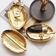 Ceramic Jewelry Tray Desktop Decoration Ceramic Golden Leaf Tray European Ceramic Jewelry Storage Tray Home Decoration Decoration