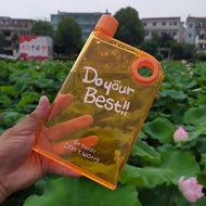 380ml Flat Water Bottle A5 Memo Notebook Plastic Transparent Leak Proof Sport Travel Water Bottle  N