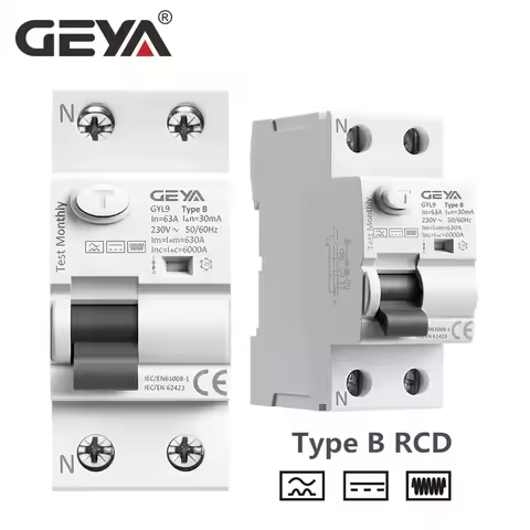 GEYA B Type RCCB Residual Current Circuit Breaker DC ELCB 2P 4P 40A 63Amp 30mA 100mA 300mA Type B 6K