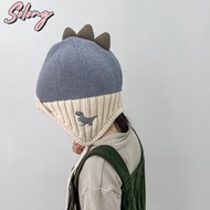 COMEME Baby Knit Pullover Cap, 2-6Year Cute Dinosaur Ear Protection Hat, Warm Liner Velvet Thicken P