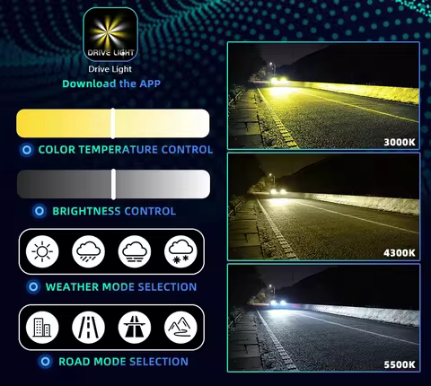 1Pair X10C APP LED Headlight APP Control Color H4 H7 H11 HB3 HB4 9012 3 Colors Flash Auto Bulb LED L