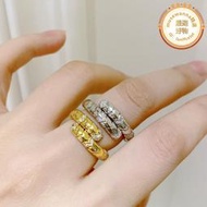個性格調款滿鑲光金黃金色中古風彈簧蛇鑽石戒指女925純銀層次感
