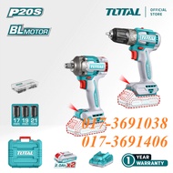 =TOTAL TCKLI20271 Li-ion Cordless 2 Pcs Combo Kit Industrial Brushless Drill 1/2" Impact Wrench