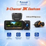 Autosali V5 3-Channel 3K Dashcam Sony Starvis 2/GPS/WiFi App/24H Parking Mode