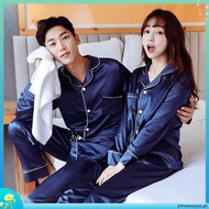 Plus Size M-5XL Couples Silk Satin Pyjamas Set Long Sleeve Sleepwear Female Male Pajamas Suit/Buja T