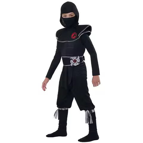Niño Muscle Hidden Warrior Fighter Halloween Fancy Dress Up Black Stealth Ninja Halloween Costume Fo
